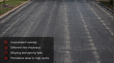 Illustrative example of uneven spray overlap becoming visible as sealcoat ages